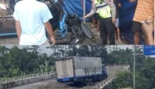 Kondisi kendaraan truk tronton dan L300 yang terlibat dalam kecelakaan di Simpang Empat Gamol.