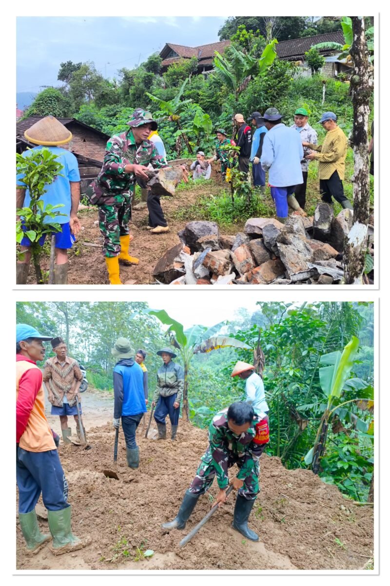 Anggota Koramil 10/Sumowono bergerak cepat tanggap darurat di dua daerah yang terkena bencana.